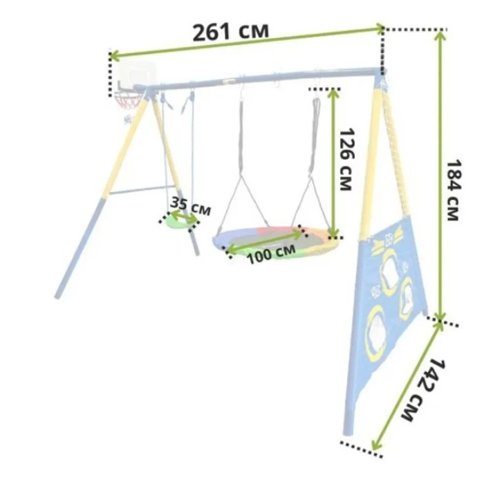 Детский спортивно-игровой комплекс 2 качели с баскетбольным кольцом Spoko SP-S08 разноцветный