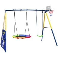 Дитячий спортивно-ігровий комплекс 2 гойдалки з баскетбольним кільцем Spoko SP-S08 різнокольоровий