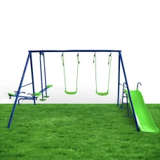 Дитячий комплекс для саду (4 гойдалки, гірка, балансир) Spoko SP-S06 синьо-зелений