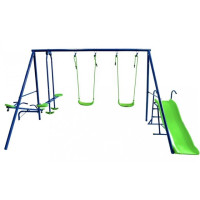 Дитячий комплекс для саду (4 гойдалки, гірка, балансир) Spoko SP-S06 синьо-зелений