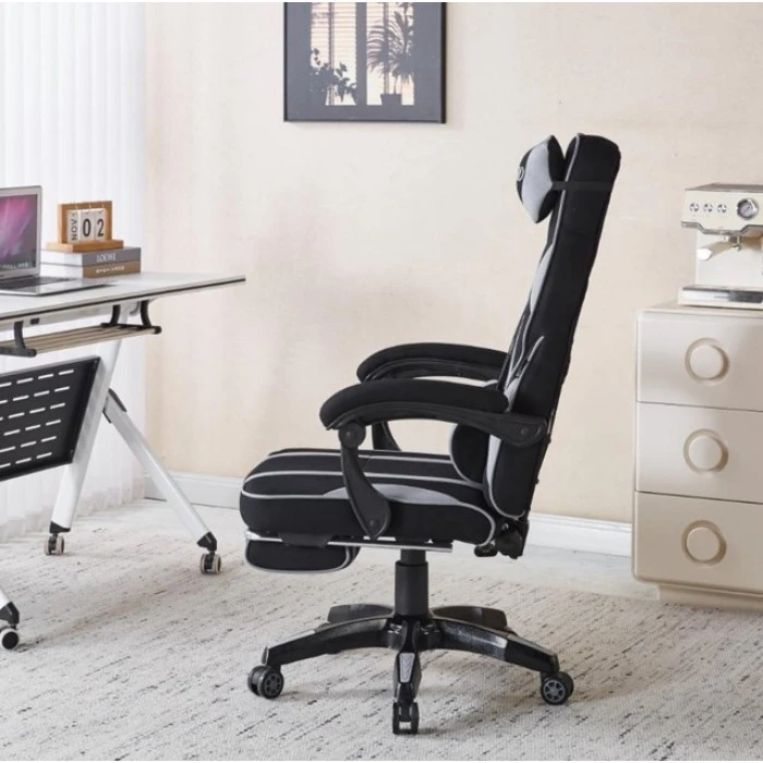 Крісло геймерське з тканини Bonro B-141 сіре з підставкою для ніг