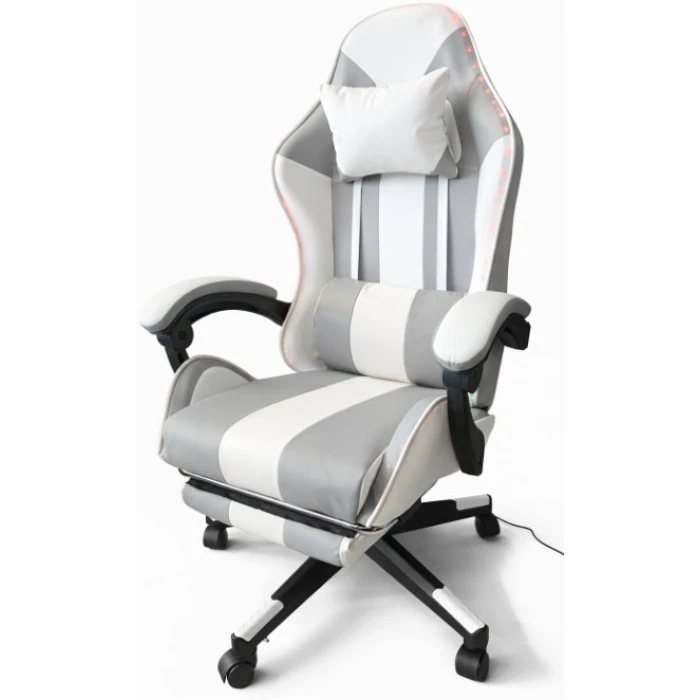 Геймерское кресло с подсветкой и подставкой для ног Bonro B-964 белое