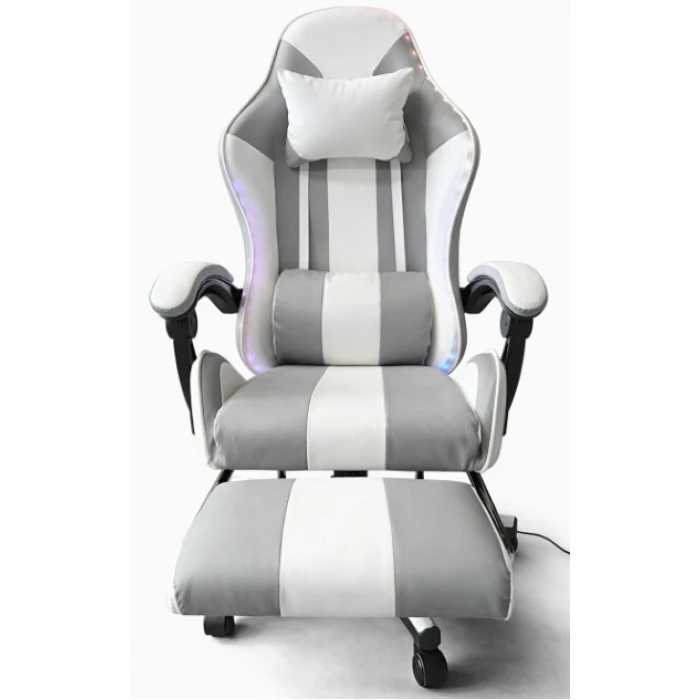 Геймерское кресло с подсветкой и подставкой для ног Bonro B-964 белое