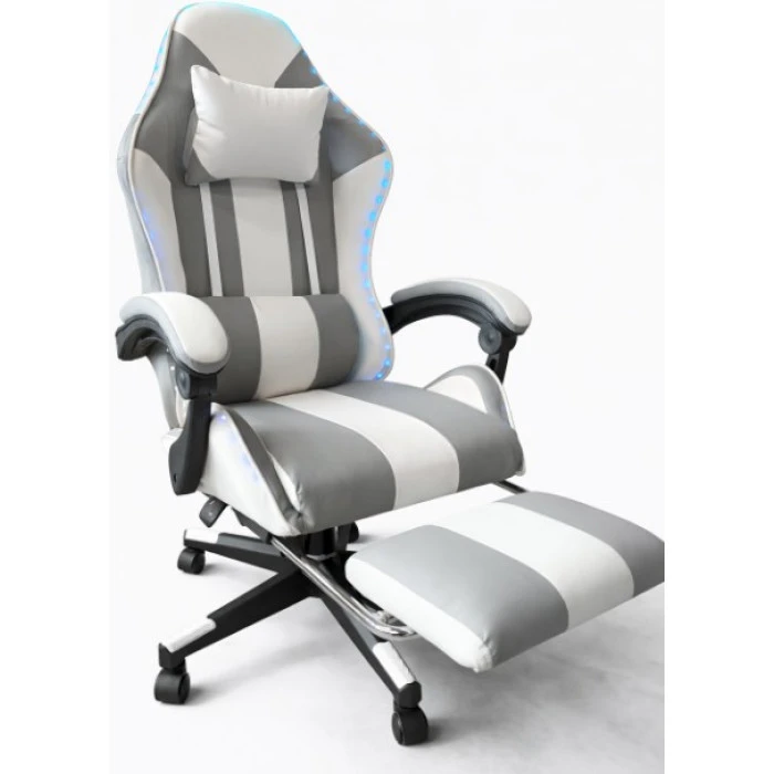 Геймерское кресло с подсветкой и подставкой для ног Bonro B-964 белое