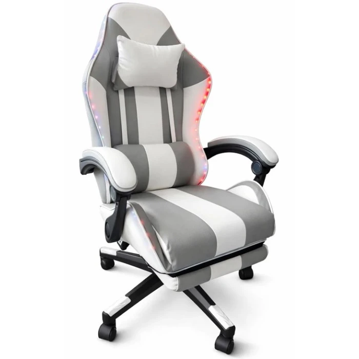 Геймерское кресло с подсветкой и подставкой для ног Bonro B-964 белое
