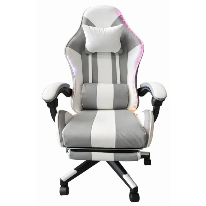Геймерское кресло с подсветкой и подставкой для ног Bonro B-964 белое