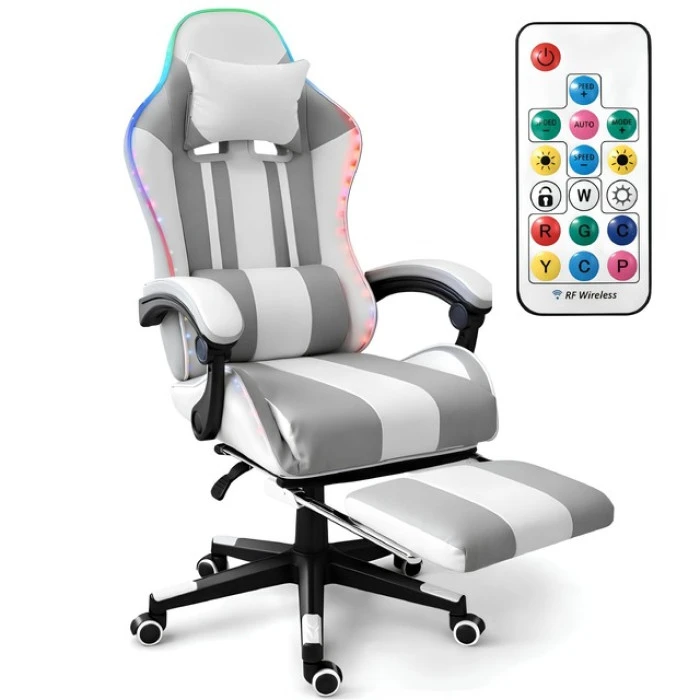 Геймерское кресло с подсветкой и подставкой для ног Bonro B-964 белое