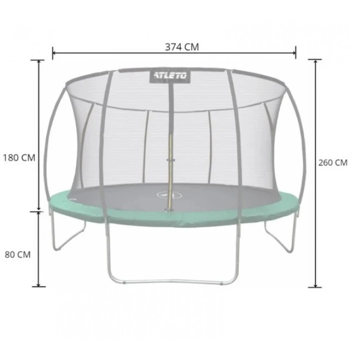 Батут Atleto 374 см з внутрішньою сіткою та драбинкою зелений