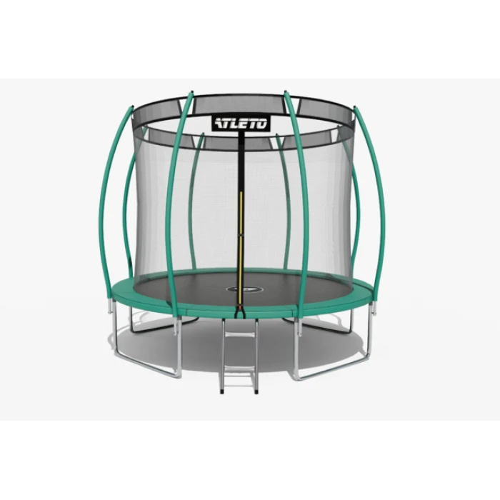 Батут Atleto 374 см з внутрішньою сіткою та драбинкою зелений