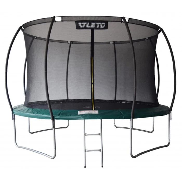 Батут Atleto 374 см з внутрішньою сіткою та драбинкою зелений