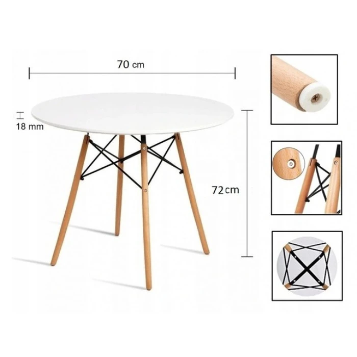 Стол обеденный круглый Bonro В-957-700 + 2 белых кресла В-173 FULL KD