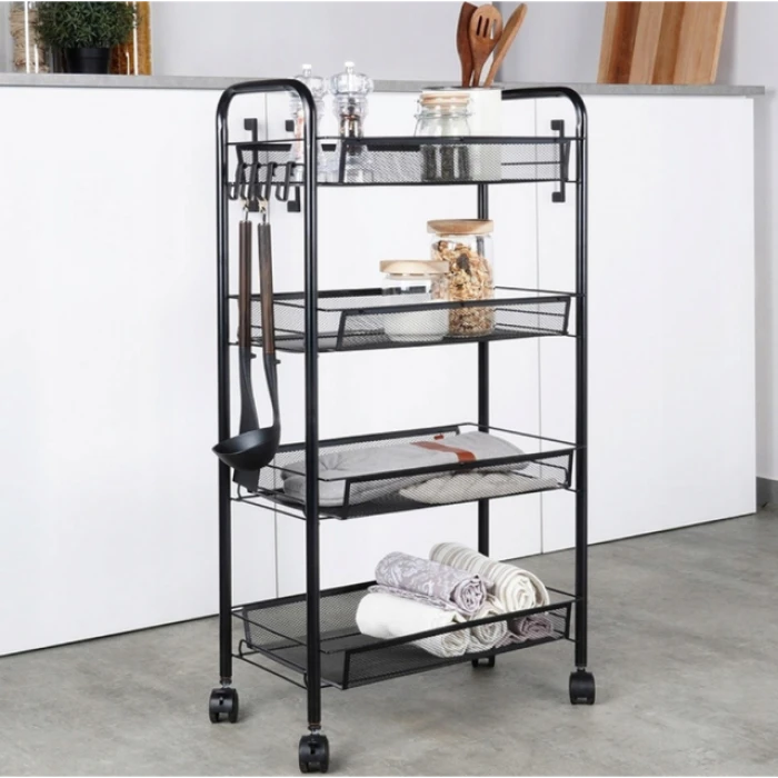 Стелаж етажерка з полицями на колесах Bonro B-074 чорний