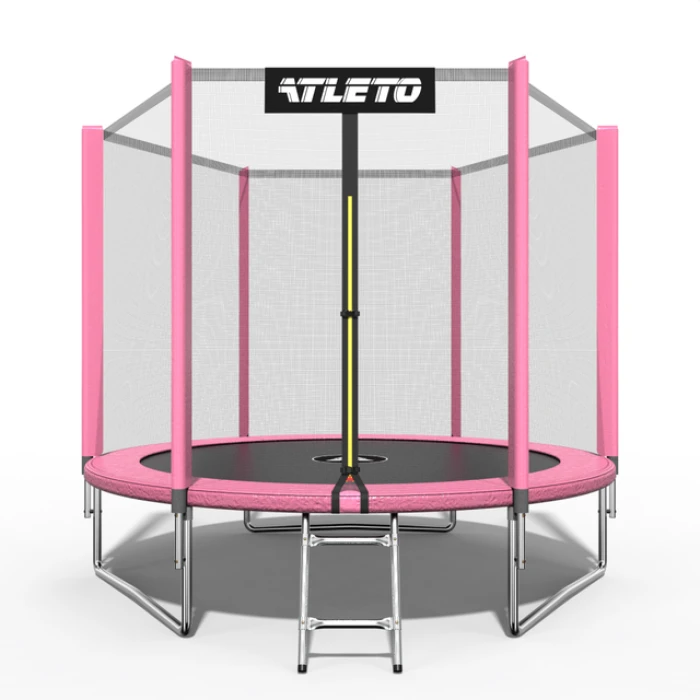 Батут дитячий з сіткою та драбинкою 252 см Atleto рожевий
