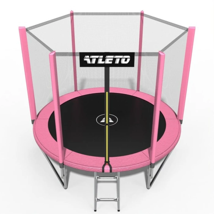 Батут дитячий з сіткою та драбинкою 252 см Atleto рожевий