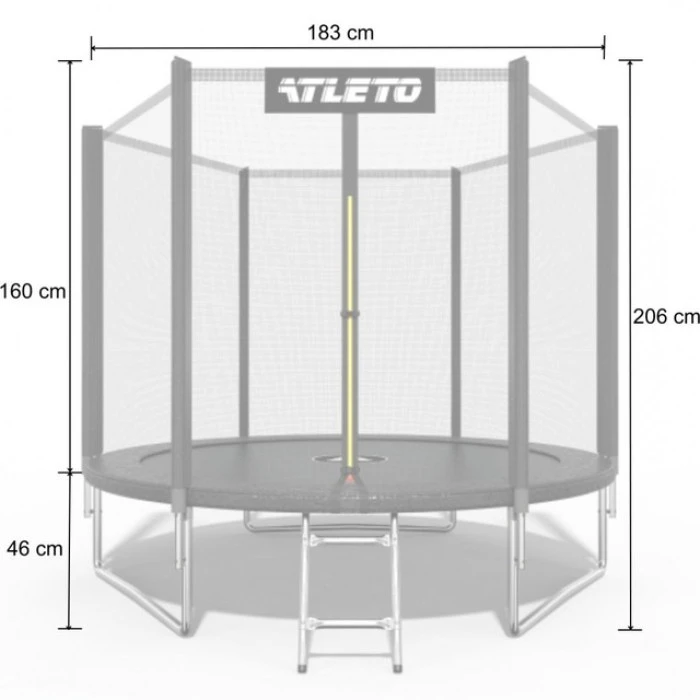 Батут детский с сеткой и стремянкой 183 см Atleto черный + подарок мячик