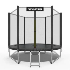 Батут детский с сеткой и стремянкой 183 см Atleto черный + подарок мячик