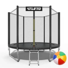 Батут детский с сеткой и стремянкой 183 см Atleto черный + подарок мячик