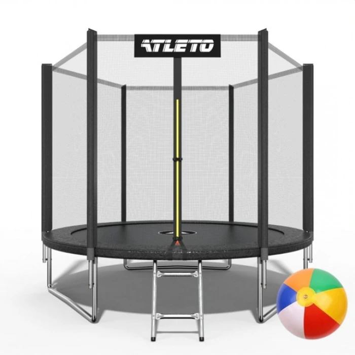 Батут детский с сеткой и стремянкой 183 см Atleto черный + подарок мячик