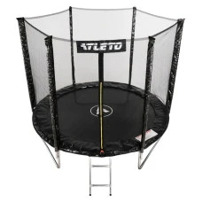 Батут детский с сеткой и стремянкой 183 см Atleto черный + подарок мячик