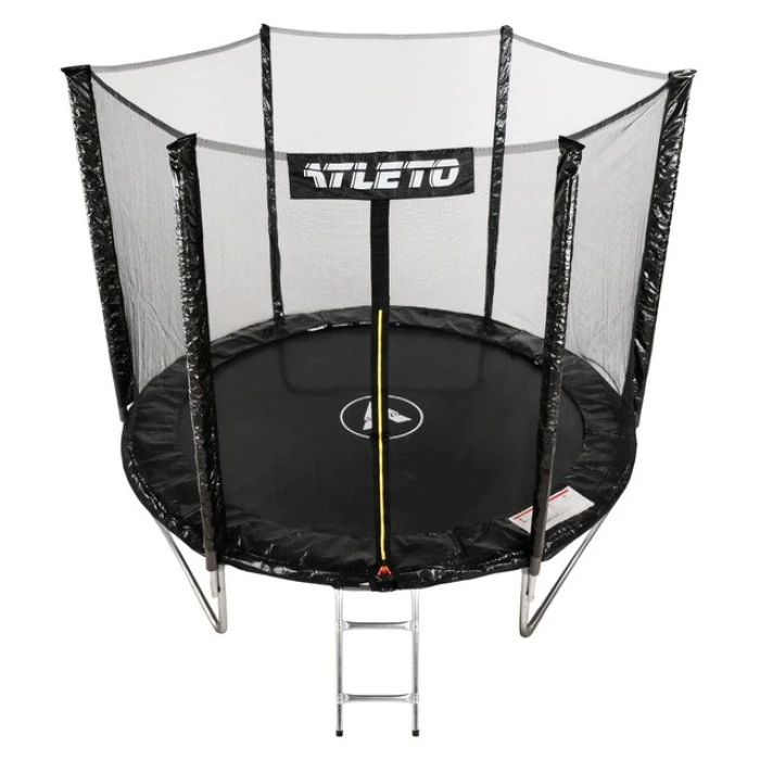 Батут детский с сеткой и стремянкой 183 см Atleto черный + подарок мячик