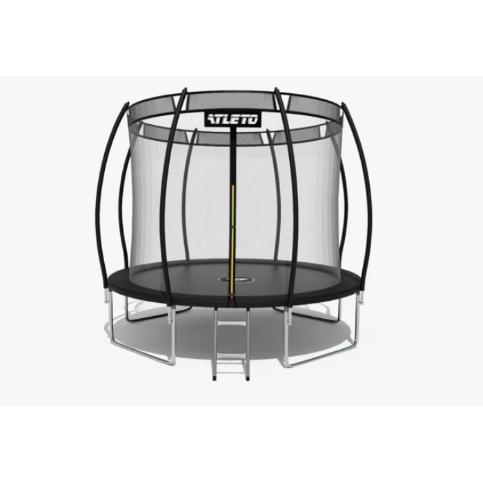 Батут Atleto 374 см з внутрішньою сіткою та драбинкою чорний