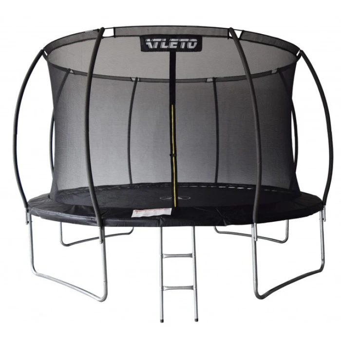Батут Atleto 374 см з внутрішньою сіткою та драбинкою чорний