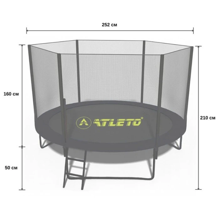 Батут з сіткою та драбинкою 252 см Atleto Black