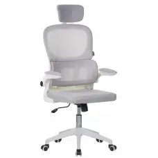 Кресло офисное на колесах с подголовником Bonro B-122 бело-серое.