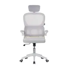Кресло офисное на колесах с подголовником Bonro B-122 бело-серое.