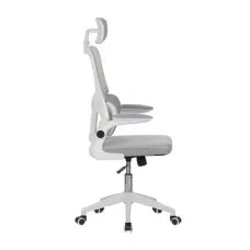 Кресло офисное на колесах с подголовником Bonro B-122 бело-серое.