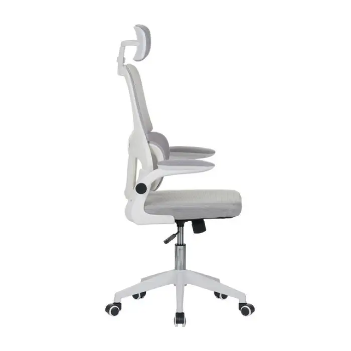 Крісло офісне на колесах із підголівником Bonro B-122 біло-сіре