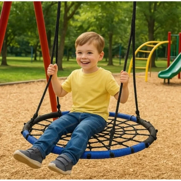 Качели-гнездо круглые детские 100 см Spoko SP-2C садовая подвесная для улицы черно-синяя