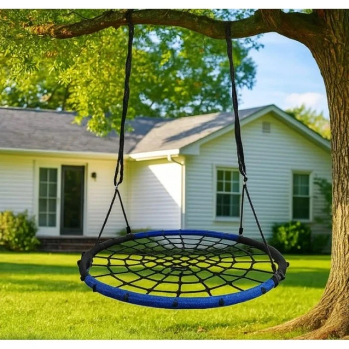 Качели-гнездо круглые детские 100 см Spoko SP-2C садовая подвесная для улицы черно-синяя