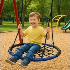Качели-гнездо круглые детские 100 см Spoko SP-2C садовая подвесная для улицы черно-синяя