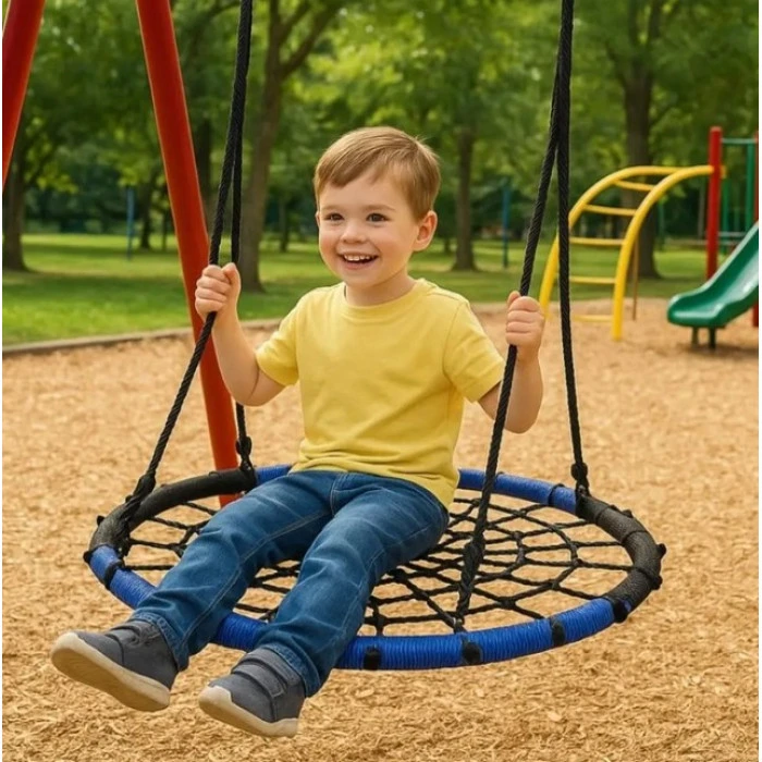 Качели-гнездо круглые детские 100 см Spoko SP-2C садовая подвесная для улицы черно-синяя