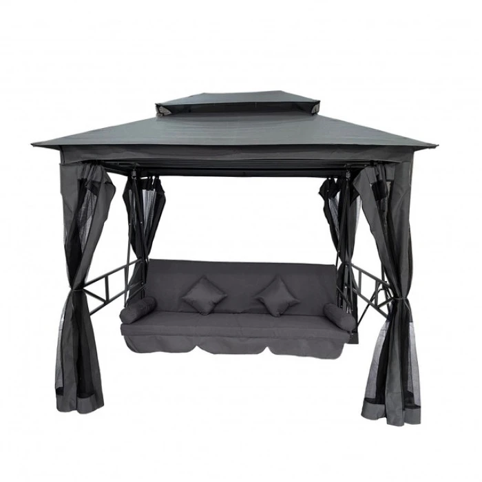Качели для сада с навесом, подушками и москитной сеткой Bonro B-002 серая