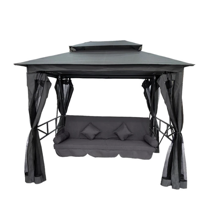 Качели для сада с навесом, подушками и москитной сеткой Bonro B-002 серая