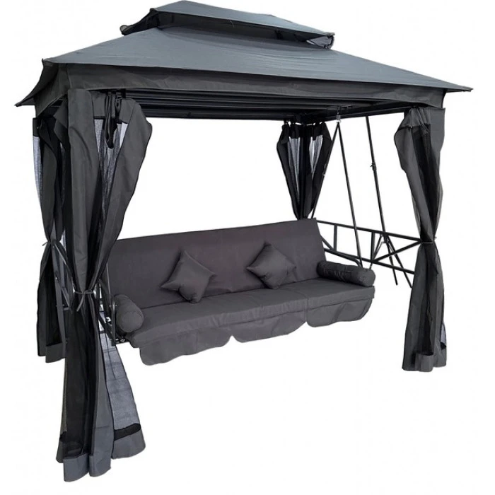 Качели для сада с навесом, подушками и москитной сеткой Bonro B-002 серая