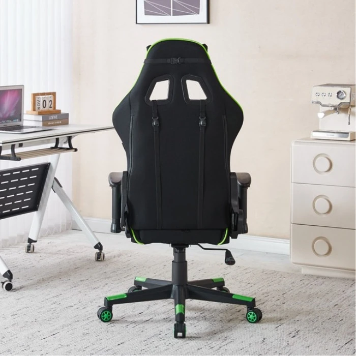 Кресло геймерское из ткани Bonro B-142 зеленое + 2 подушки.