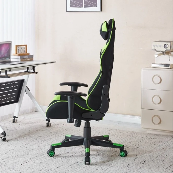 Кресло геймерское из ткани Bonro B-142 зеленое + 2 подушки.