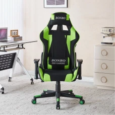 Крісло геймерське з тканини Bonro B-142 зелене + 2 подушки