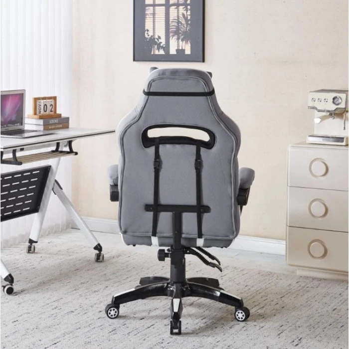 Крісло геймерське з тканини Bonro B-141 біло-сіре з підставкою для ніг