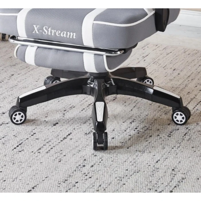 Крісло геймерське з тканини Bonro B-141 біло-сіре з підставкою для ніг