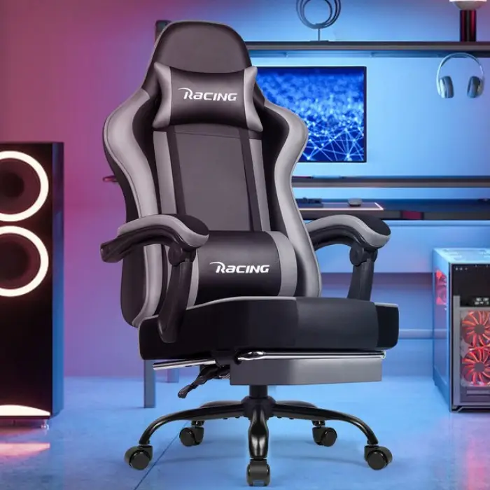 Кресло офисное с подставкой для ног Bonro Racing B-059 серое