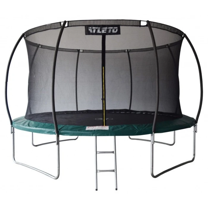 Батут Atleto 404 см з внутрішньою сіткою та драбинкою зелений