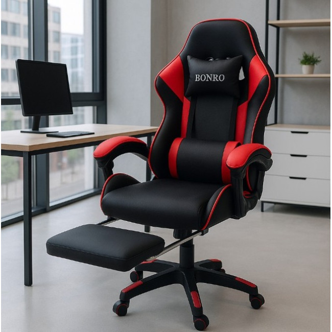 Крісло геймерське Bonro B-945 червоне з підставкою для ніг