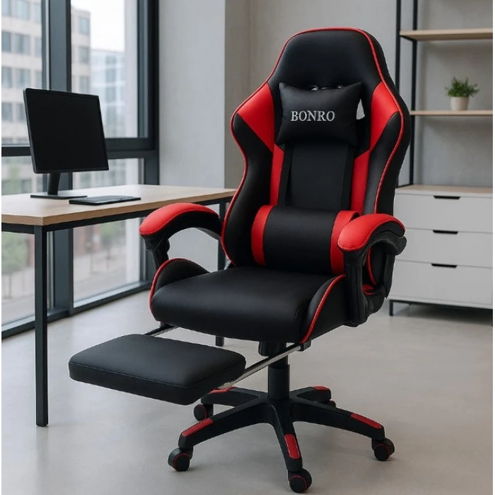 Крісло геймерське Bonro B-945 червоне з підставкою для ніг