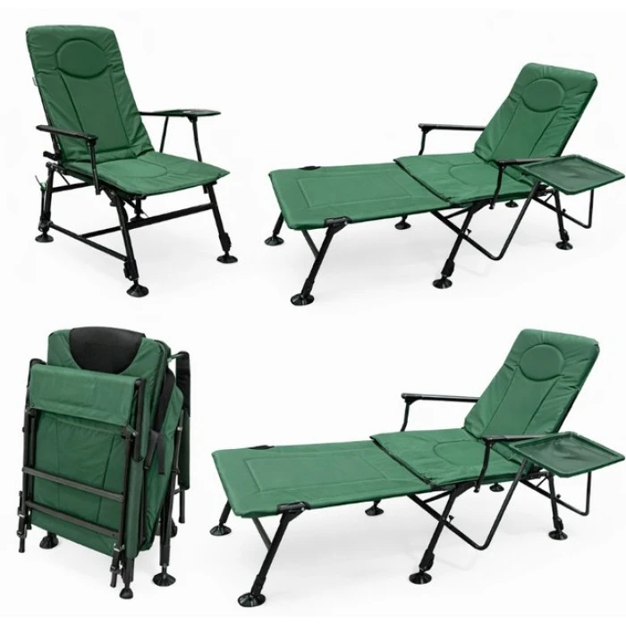 Крісло лежак для рибалки регульоване зі столиком і підставкою Bonro B-23 карп зелене