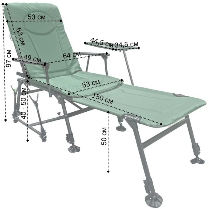 Крісло лежак для рибалки регульоване зі столиком і підставкою Bonro B-23 карп зелене
