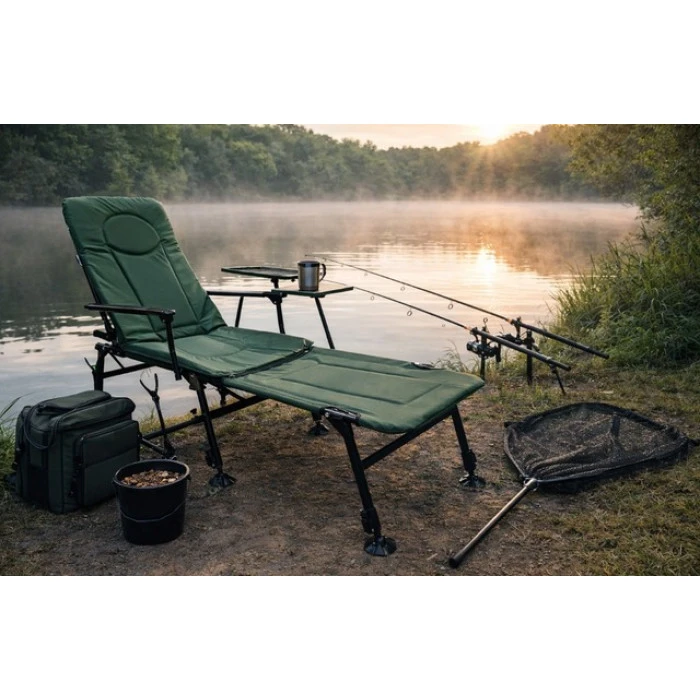 Крісло лежак для рибалки регульоване зі столиком і підставкою Bonro B-23 карп зелене